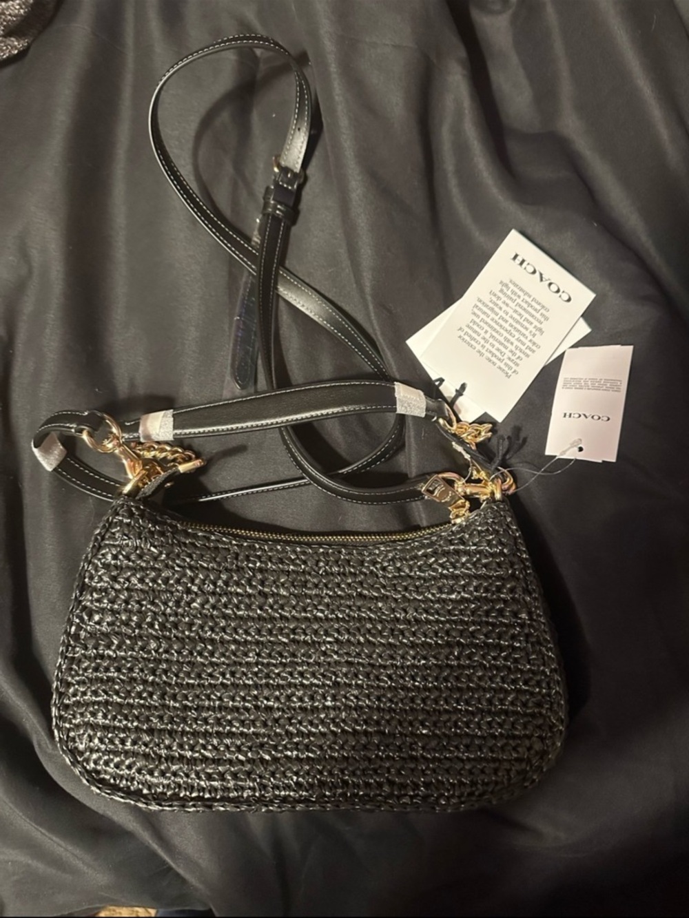 Coach Black Woven Mini Crossbody with Gold Logo - Picture 5 of 6